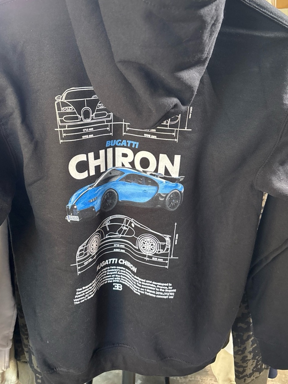 Gildan Black Hoodie with Blue Bugatti Chiron Graphic